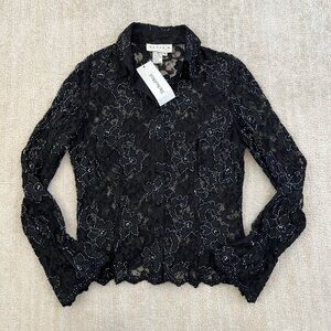 Vintage Basix II Sequin Beaded Lace Button Up Blouse Top 10